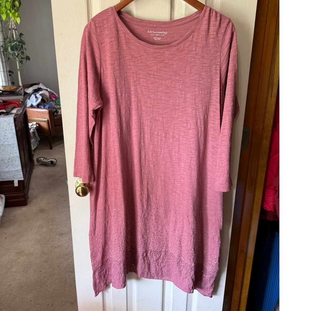 Soft Surroundings Dress Womens PM Mauve Purple Sequin Sharkbite Hem Lagenlook